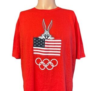 NEW Olympics Looney Tunes USA Bugs Bunny With USA Flag Red Shirt Size Large